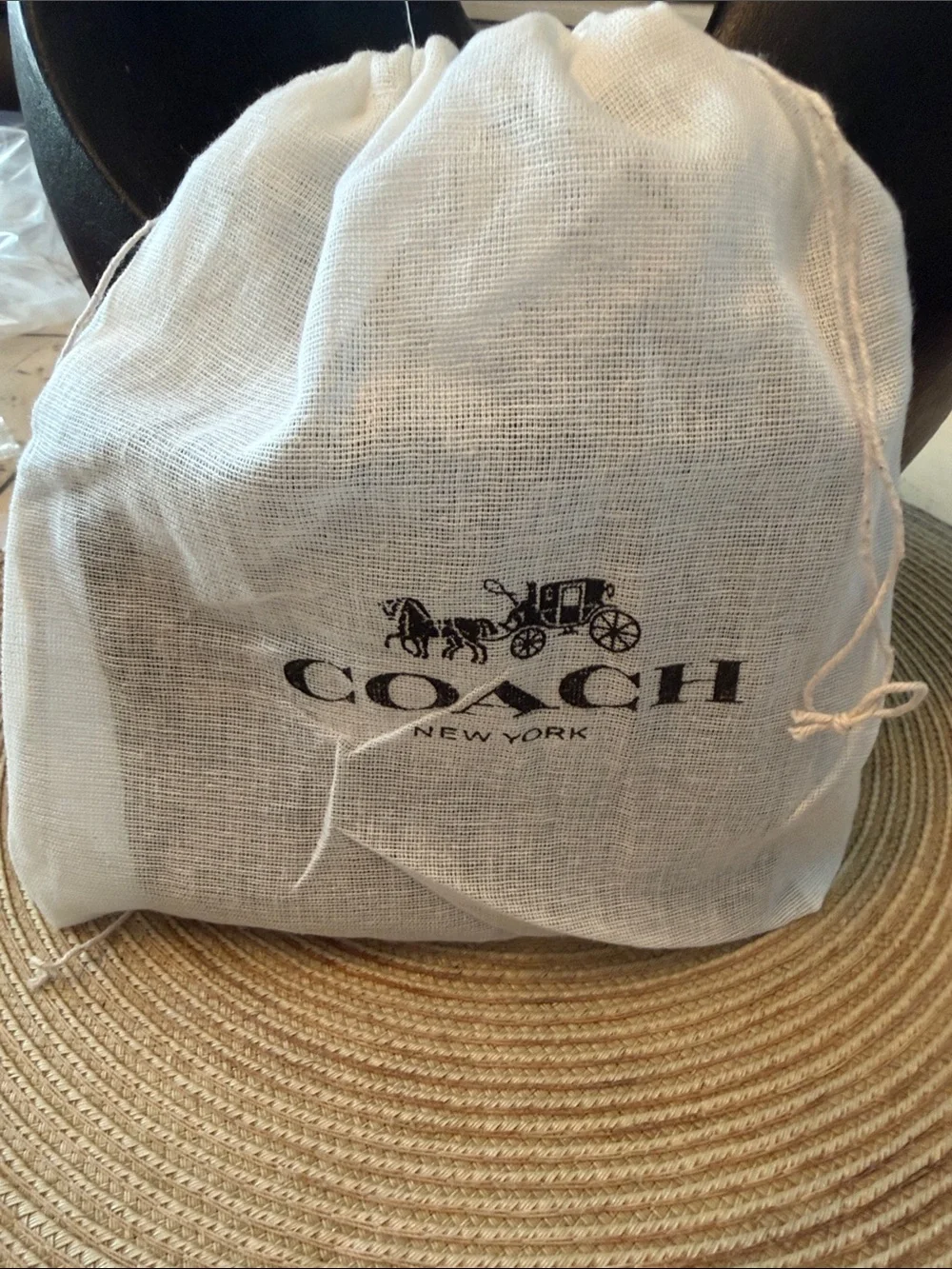 COACH Kristen Black and Khaki Op Art Jacquard Tri-Fold Wallet w/Dustbag